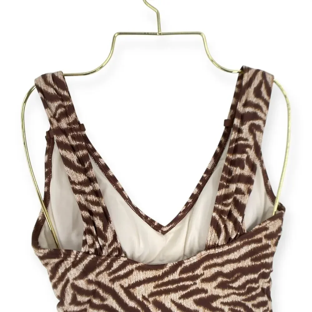 Michael Kors Brown Zebra Print Faux Leather Buckle Strap Accents Animal Print 8